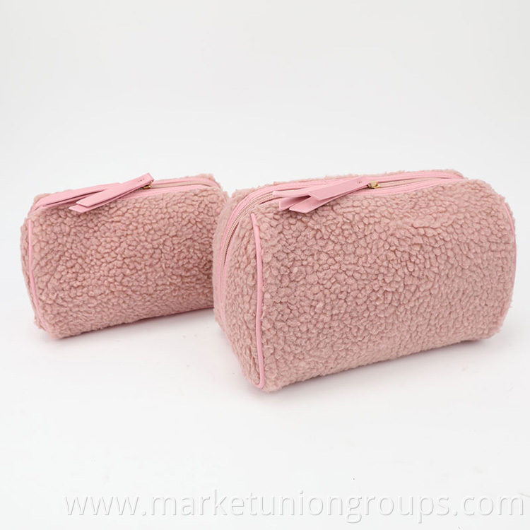 Large Soft Sherpa PU Lamb Wool Winter Makeup Bag Travel Cosmetic Toiletry Bag Set